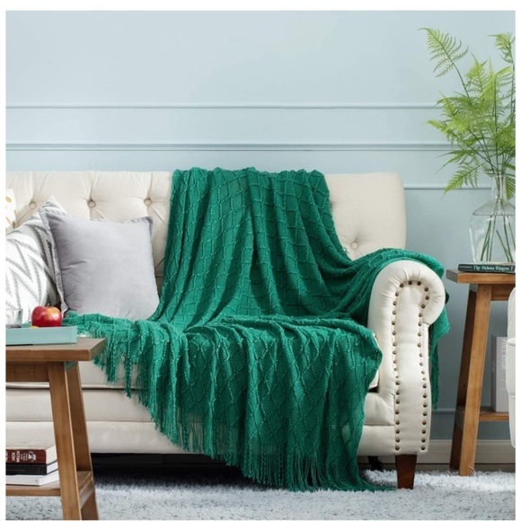 Light Pink Modern Farmhouse Boho Tassel Knit Throw Cozy Fringe Patterned Blanket - Picture 15 of 16